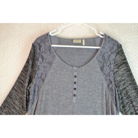 LOGO Lori Goldstein Women's Large Gray Color Block Tunic with Lace Accents - Picture 2 of 16